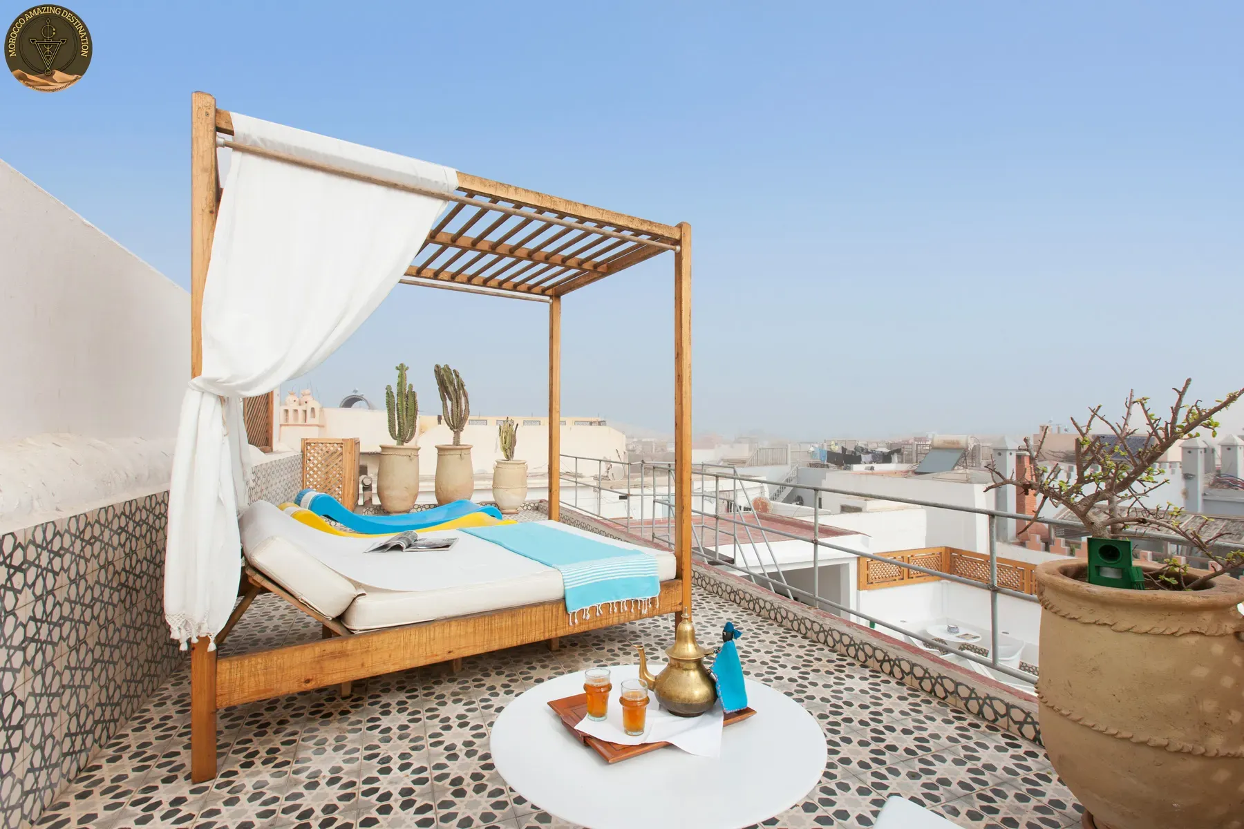 Traditional riad courtyard inside Essaouira medina