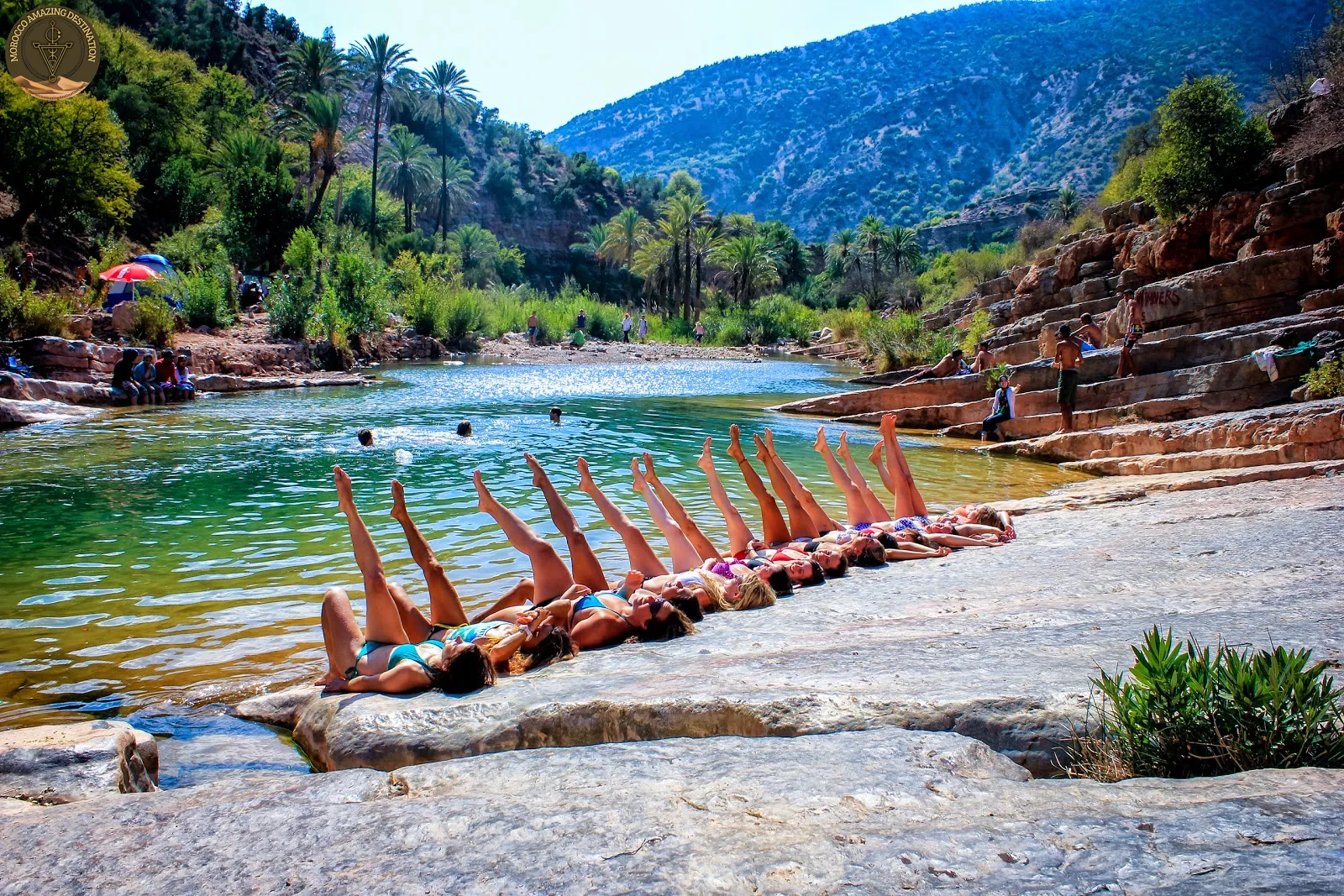 Turquoise natural pools and mountain scenery in the Atlas foothills near Agadir