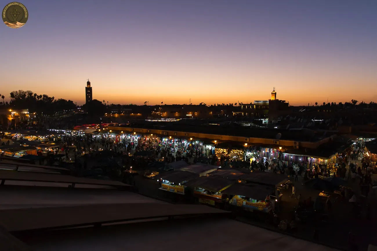 Rooftop terrace in Marrakech at sunset