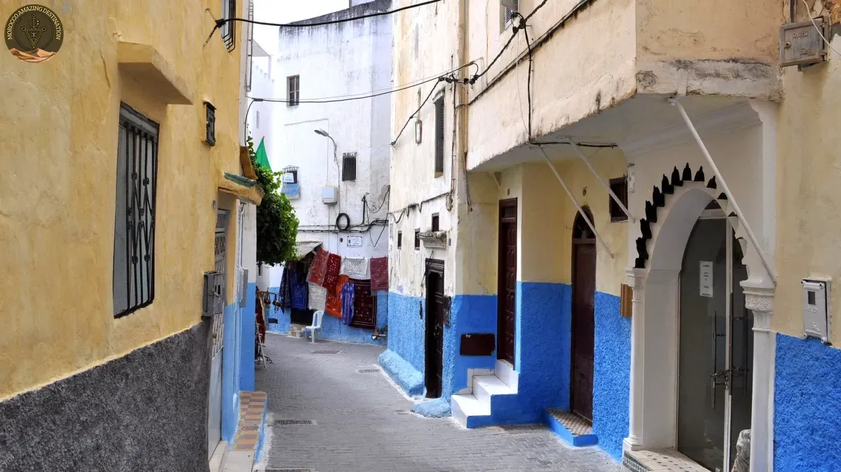 Tangier medina gate with white walls